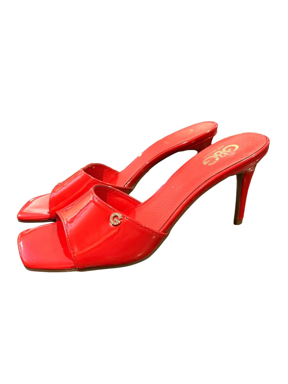 GBG Los Angeles Red Patent Open-Toe Heel Mules